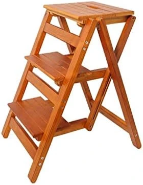 DINGZZ Folding Step Stool 3 Tier Wood Ladder, Stool And Storage Shelf, Multifunction Pine Wood Foldable (Color : Wood Color) - Image 5