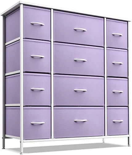 Kids Dresser With 12 Drawers - Chest Organizer Unit With Steel Frame Wood Top & Handle, Fabric Bins For Clothes - Large Furniture For Bedroom Hallway Kids Room Nursery & Closet (Blue - Tie-dye) - Image 9