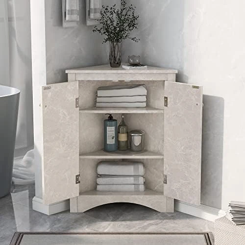 Merax 36" Bathroom Vanity With Ceramic Basin, Two Cabinets And Drawers, Open Shelf, Solid Wood Frame, Gray - Image 9