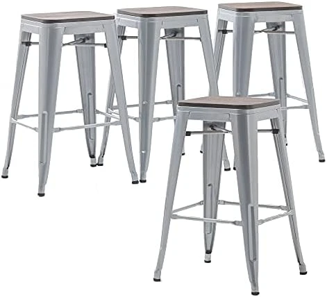 Changjie Furniture Bar Stools Set Of 4 With Wooden Seat Backless Barstools Industrial Counter Height Bar Stools Stackable For Kitchen (30 Inch, Matte Black) - Image 10