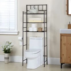 Finnhomy 3 Shelf Bathroom Space Saver Over The Toilet Rack Bathroom Corner Stand Storage Organizer Accessories Bathroom Cabinet Tower Shelf With ORB Finish 23.5" W X 10.5" D X 64.5" H