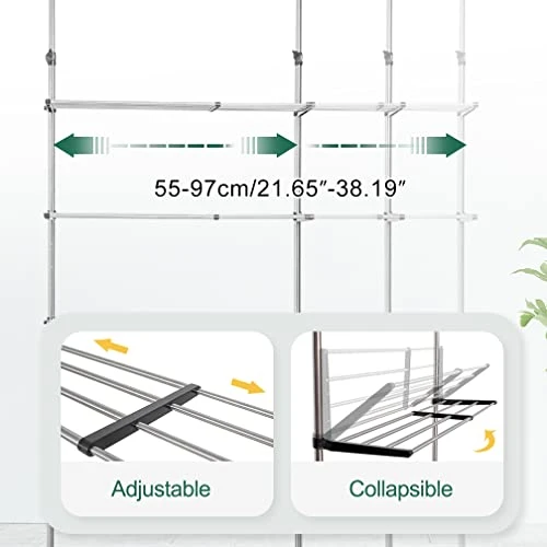 Hershii 4-Tier Over The Toilet Storage Rack Bathroom Space Saver Laundry Shelf Above Washer Dryer Organizer Unit Stand Double Tension Poles, Adjustable Height & Width - Black - Image 3