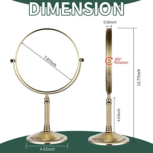 Nicesail Tabletop Makeup Mirror, Double-Side 1X-10X, 360 Swivel Cosmetic Mirror For Table Desk, No Light Antique Bronze (8 Inch, 10X) - Image 4