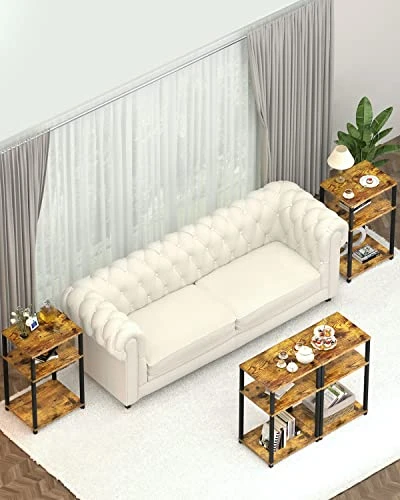 WOODYNLUX End Table Nightstands Set Of 2, 3-Tier Bedside Tables, 5-Tier Shelf Bookcase, Nightstand Accent Table For Couch, Living Room, Bedroom, Rustic Brown And Black, Easy Assembly. - Image 5