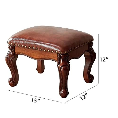 LKZ Foot Stool Microfiber Leather Ottoman Wooden Vintage Stool Small Sofa Footrest Stool For Living Room(Red-Brown) - Image 4