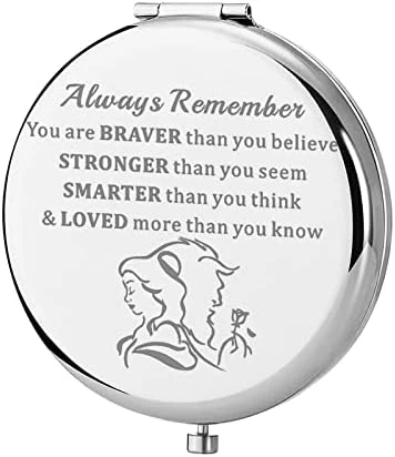 KEYCHIN Beauty Fairy Movie Pocket Mirror Princess Belle Fans Gifts Always Remember You Are Braver Stronger Smarter Than You Think Compact Mirror For Women Girls Teenagers (Beauty Beast Mirror-RG) - Image 5