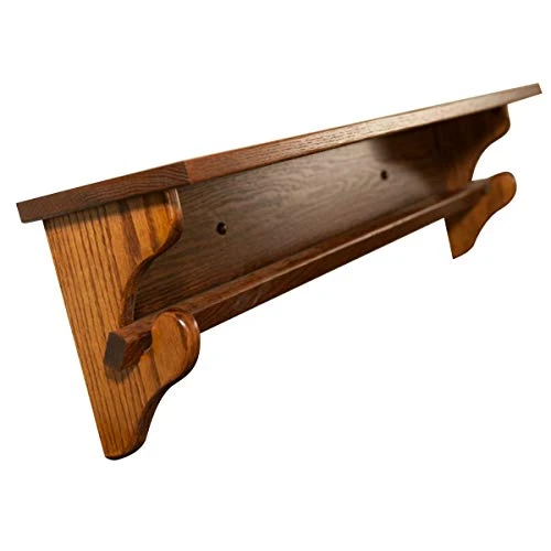 RRD Mounted Quilt Rack With Shelf β Amish Made Quilt Hangers For Wall Hangings With Display Shelf β Rustic Quilt Wall Hangers For Twin To King Blankets (Oak Wood, Michaels Stain, 36β L) - Image 2