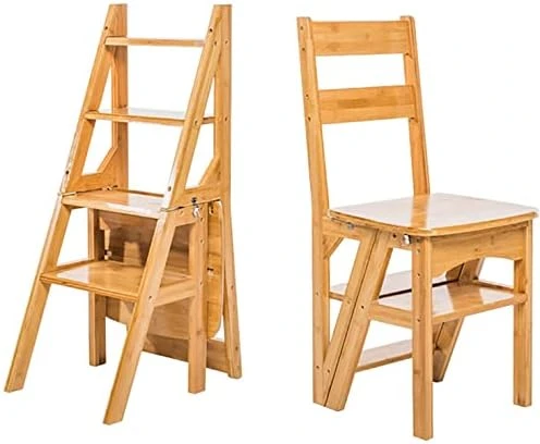 Wooden Folding Library Ladder Chair,Step Ladders,Foldable Chair Counter Chair Step Stool For Adults,Retro Step Stool Chair For Kitchen,2 In 1 Ladder Chair Storage Shelf For Indoor Outoor - Image 7