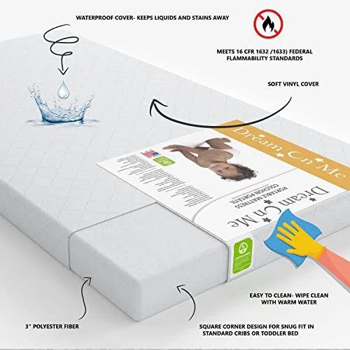 Dream On Me Sunset 3β Extra Firm Fiber Crib Mattress, Greenguard Gold Certified, Waterproof Vinyl Cover, Baby Mattresses For Cribs, Fits Mini And Portable Cribs - Image 3