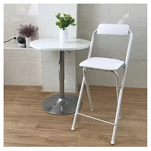 UDHSV Collapsible Bar Chairs With Backrest Footrest,Folding Bar Stools Padded,bar Stools With Back,Folding Tall Bar Stools For Kitchen Gameroom,White,29.5in - Image 2
