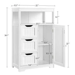 Yaheetech Bathroom Floor Cabinet Wooden Storage Organizer With 1 Door And 3 Drawers, Free-Standing Cupboard For Kitchen/Living Room/Bathroom Use, White