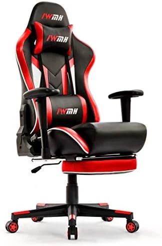 IWMH Gaming Chair, Racing Ergonomic Office Computer Chair With Footrest, High Back Reclining Desk Chair, Adjustable Leather Gamer Chair With Headrest And Lumbar Support, Gray - Image 9
