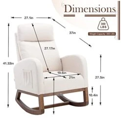 Antetek Modern Accent Rocking Chair, Upholstered Nursery Glider Rocker For Baby, Comfy Armchair With Side Pocket, Living Room Lounge Arm Chair, High Backrest With Headrest Shape Design (Light Beige)