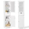 YUMEBUY Bathroom Storage Floor Cabinet, Freestanding Wooden Storage Organizer With Glass Shutter Doors And Adjustable Shelves Linen Cabinet For Bathroom Storage Tall (Ivory White)