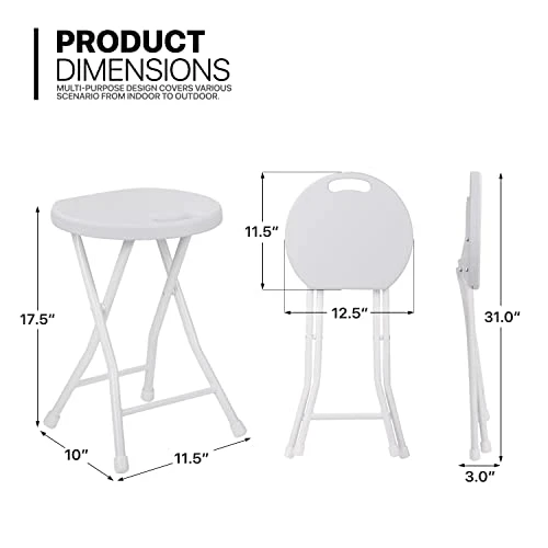 MoNiBloom Lightweight Folding Stool, 18 Inch Portable Round Skinny Stool Chair With Handle For Recreation Game Room, 230 Lbs Capacity, Set Of 6, White - Image 3