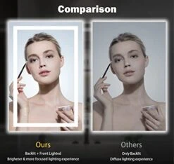 Klajowp 24''x36'' LED Bathroom Mirror With Front + Backlit, Tempered Glass Bathroom Mirror With Lights, Anti-Fog, 3 Colors With Stepless Dimmable Memory Bathroom Vanity Mirror For Wall, Shatterproof