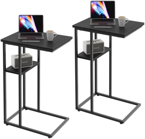 Innerjoin C Shaped End Table, Side Table With Metal Frame, TV Tray Table For Couch, Sofa Table For Living Room Bedroom, Bedside, Rustic Vintage Style, White - Image 8