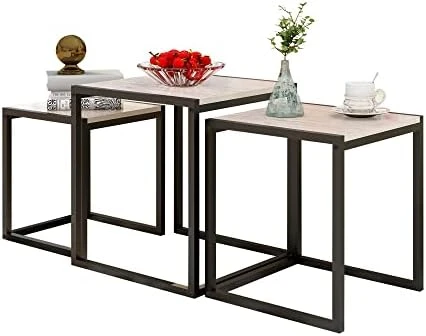 HAHRIR Nesting Table Set Of 3 Side Tables, Modern Coffee Table Stacking End Table With Metal Frame - Image 9