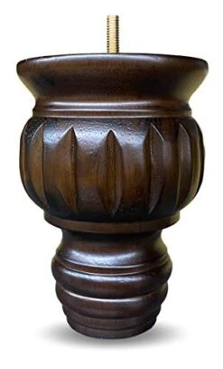 6" Turned Round Buns Walnut Tapered Furniture Wood Legs 5/16" Bolt - Set Of 4