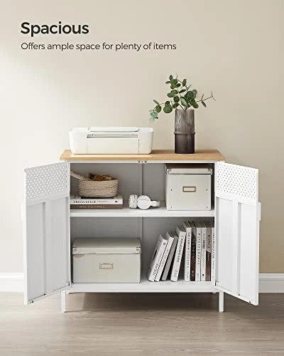 SONGMICS Storage Sideboard, Buffet Table With Adjustable Shelves, Floor Storage Cupboard, Steel Frame, Natural And White ULSC102W57 - Image 4