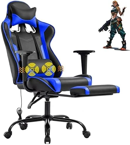 Gaming Chair High Back Computer Gaming Chair With Footrest, Ergonomic Game Chair PU Leather Racing Office Chair Adjustable Task Chair W/Headrest Armrest & Massage Function Lumbar Support-White - Image 4