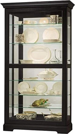 Howard Miller Tyler II Curio Cabinet 680-538 – Black Satin Finish Home Decor, Six Glass Shelves, Seven Level Display Case, Locking Slide Door, No-Reach Light