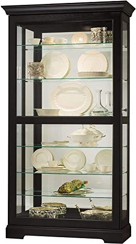Howard Miller Tyler II Curio Cabinet 680-538 β Black Satin Finish Home Decor, Six Glass Shelves, Seven Level Display Case, Locking Slide Door, No-Reach Light