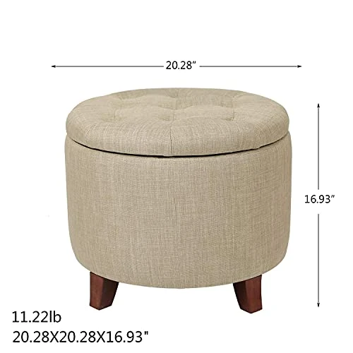 Adeco Fabric Cushion Button Tufted Lift Top Storage Footstool, Height 17 Inches Strudy Round Ottomans & Storage Ottomans - Image 5