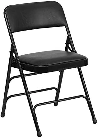 Flash Furniture 4 Pack HERCULES Series Curved Triple Braced & Double Hinged Black Vinyl Metal Folding Chair - Image 8