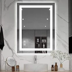 SHUAFA LED Mirror For Bathroom, 24x32 Inch Backlit + Front Lighted Bathroom Mirror With Lights, High-Density Double Light Strips, 3 Colors, Shatter-Proof, Anti-Fog And Brightness Memory
