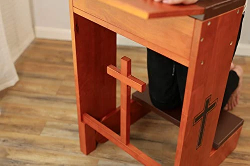 Wooden Church Prayer Bench Stool Table Chair Padded Kneeler Shelf Folding, Prayer Bench For Kneeling At Home,Religious Gifts, 32 Inches Height - Image 3