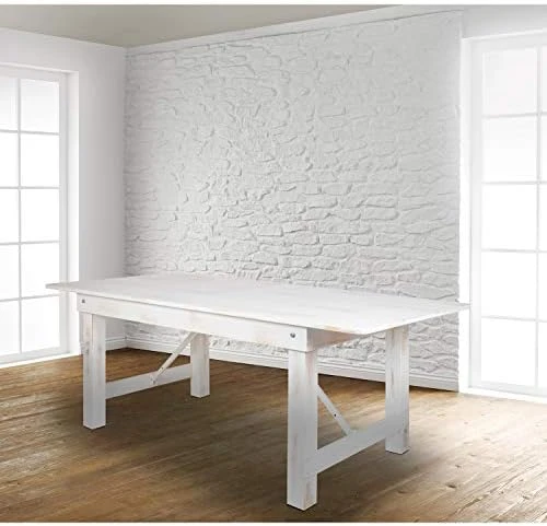 Flash Furniture HERCULES Series 8' X 40" Rectangular Antique Rustic White Solid Pine Folding Farm Table - Image 7