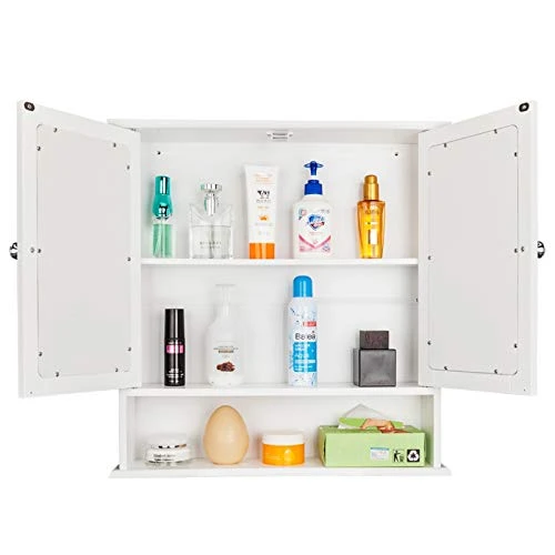 GENERIC Costoffs Wall Mounted Cabinet White Bathroom Storage Cupboard Double Door (22’‘ X 5.1’‘ X 22.8’‘) - Image 6