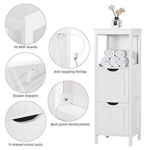 Topeakmart Bathroom Floor Cabinet With 2 Drawers, Free-Standing Side Storage Organizer With 1 Shelf, Wooden Multifunctional Rack Stand, White - Image 5