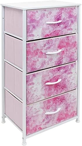 Sorbus Dresser Storage Tower, Organizer Drawers For Closet Boys & Girls Bedroom Bedside Furniture, Chest For Home, College Dorm, Steel Frame, Wood Top, Tie-dye Fabric Bins (4-Drawer, Blue/Pink/Purple) - Image 7