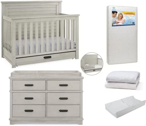 Delta Children Simmons Kids Caden 6-in-1 Convertible Crib With Trundle Drawer, Greenguard Gold Certified, Rustic Acorn - Image 12