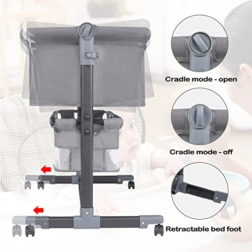 RICUTON Bedside Bassinet For Baby, Bedside Sleeper With Storage Basket, Adjustable Height Portable Crib For Infant/Newborn With Mosquito Nets, Easy Assemble - Image 4