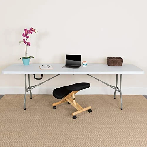 Flash Furniture 8-Foot Bi-Fold Granite White Plastic Banquet And Event Folding Table With Carrying Handle & 10 Pack Hercules Series 650 Lb. Capacity Premium White Plastic Folding Chair - Image 3