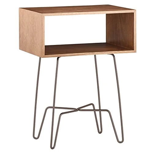 MDesign Modern Industrial Side Table With Storage Shelf - 2-Tier Metal And Wood End Table - Minimal Mid Century Design - Accent Furniture For Living Room And Office - Brown/Bronze - Image 3