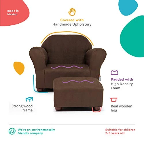 KEET Roundy Child Size Chair With Microsuede Ottoman, Brown, Ages 2-5 Years - Image 3