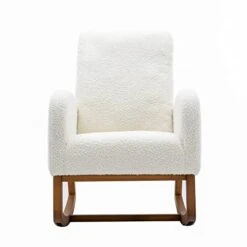 Dolonm Rocking Chair Mid-Century Modern Nursery Rocking Armchair Upholstered Tall Back Accent Glider Rocker For Living Room (White)