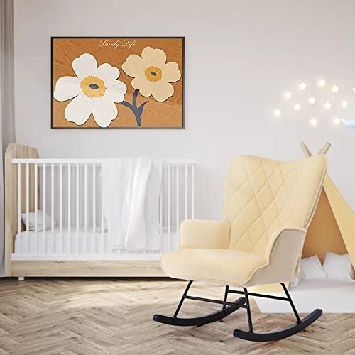 Ailisforest Modern Rocking Chair Nursery, Upholstered Nursery Glider Rocker For Mom And Baby, Nursery Glider & Ottoman Sets With Glider Chair For Living Room/Bedroom-Beige - Image 3