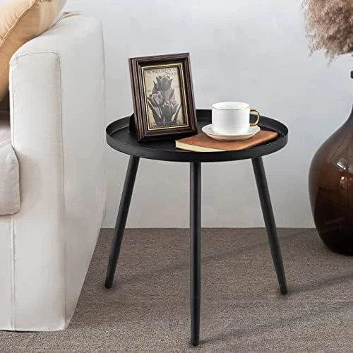 AOJEZOR End Table,Accent Table Ideal For Any Room-Side Table Living Room,Side Tables Bedroom,Side Table Waterproof Metal Structure Great For Indoor & Outdoor,Matte Black Tray Surface With 3 Legs - Image 5