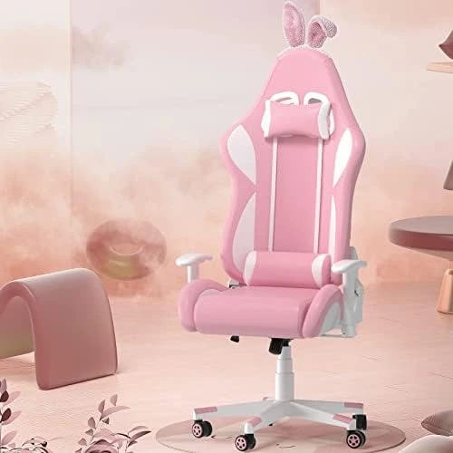 MUZII Pink Gaming Chair, Video Game Chairs, Racing Office Gaming Chairs For Adults Girls, PU Leather Computer Chair, PC Gamer Chair With Headrest And Lumbar Support - Image 6