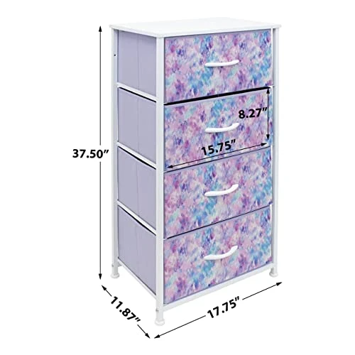 Sorbus Dresser Storage Tower, Organizer Drawers For Closet Boys & Girls Bedroom Bedside Furniture, Chest For Home, College Dorm, Steel Frame, Wood Top, Tie-dye Fabric Bins (4-Drawer, Blue/Pink/Purple) - Image 2