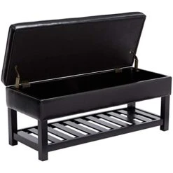 FIRST HILL FHW Ottoman Bench Storage, 43.5 By 17 By 18.1 Inches (LxWxH), Black