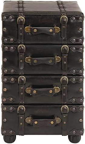 Deco 79 Wood Vintage Faux Leather Cabinet With Leather Buckle Straps And Stud Details, 32" X 17" X 31", Dark Brown - Image 7