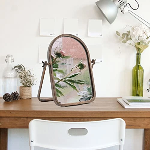 Geloo Vintage Table Desk Mirror-Bronze Metal Framed Standing Mirror 360 Degree Adjustable Swivel For Tabletop, Countertop, Bedroom,Bathroom,Living Room 11.8'' X 7.8'' - Image 4