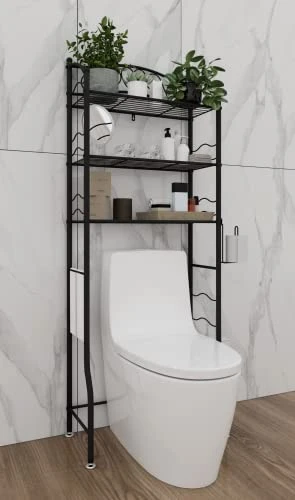 YADOOLIFE Over-The-Toilet Storage Toilet Rack, Behind The Toilet Racks, 3-Tier Bathroom Shelves, Stand Over Toilet Rack, Free Standing Restroom Space Saver, Metal, Black - Image 2