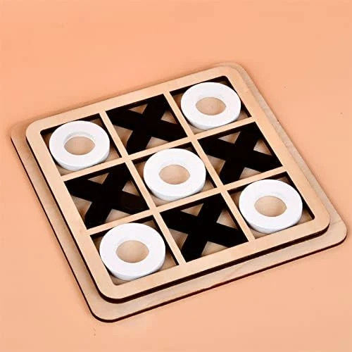 GENERIC WAVYS Tic Tac Toe Wooden Board Game Table Toy Player Room Decor Tables Family XOXO Decorative Pieces Classic Wood Game For Kids Fun Indoor Game Night Activity For Boys And Girls,Black And White - Image 7